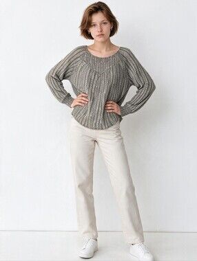 Lucky Brand Plus Size 1X Textured Ribbed Knit Pullover Slouchy Top Olive Green